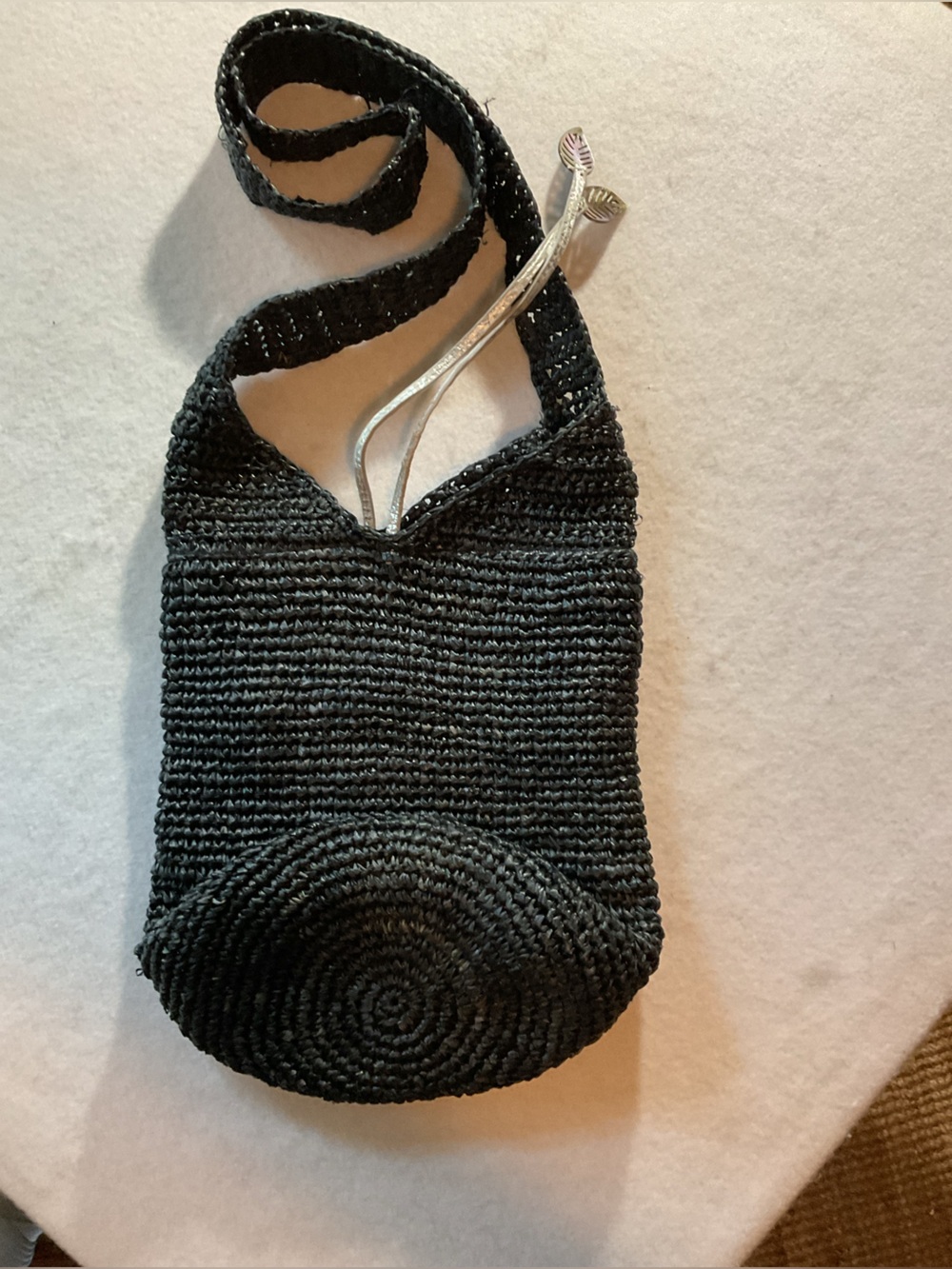 Tommy Bahama Black Crochet Raffia Crossbody Bag